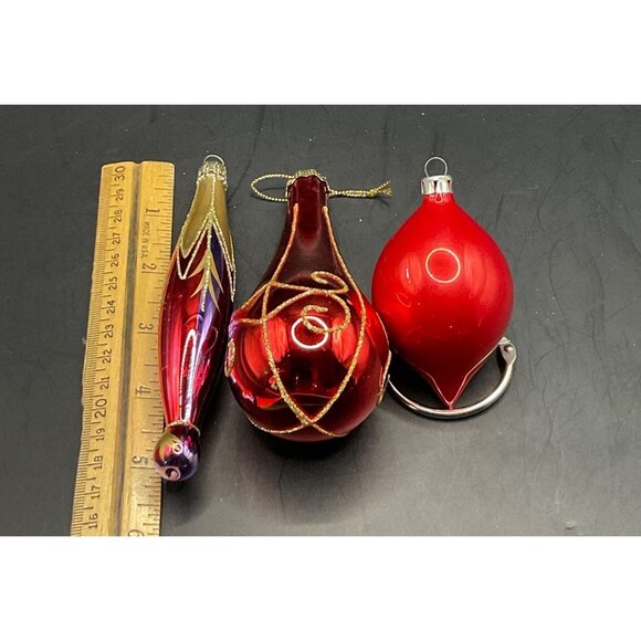 Vintage Set of 3 Red and Gold Hand Blown Glass Christmas Ornaments - Picture 3 of 3